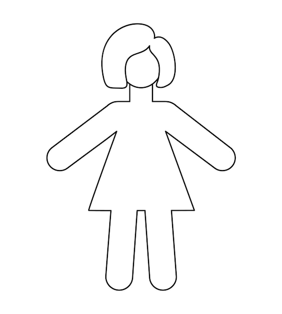 Vector simple cartoon blank body woman template silhouette girl child figure outline isolated