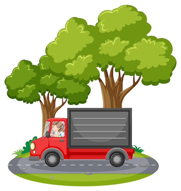 Simple cartoon on delivery man driving a truck