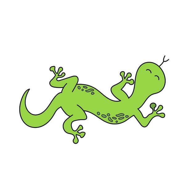 Vector simple cartoon icon cartoon doodle green gecko lizard vector illustration