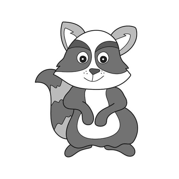 Simple cartoon icon illustration of cute funny cartoon raccoon