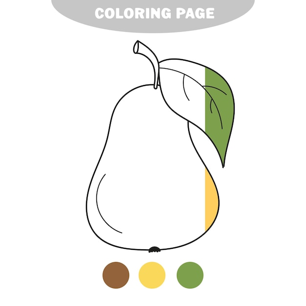 シンプルな漫画のアイコン。梨のアイコン。孤立したオブジェクト。梨のロゴ。白い背景の上のベクトル図。カラーサンプルを使用した半塗装画像