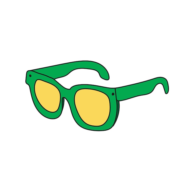 Simple cartoon icon sunglasses  green and yellow colors