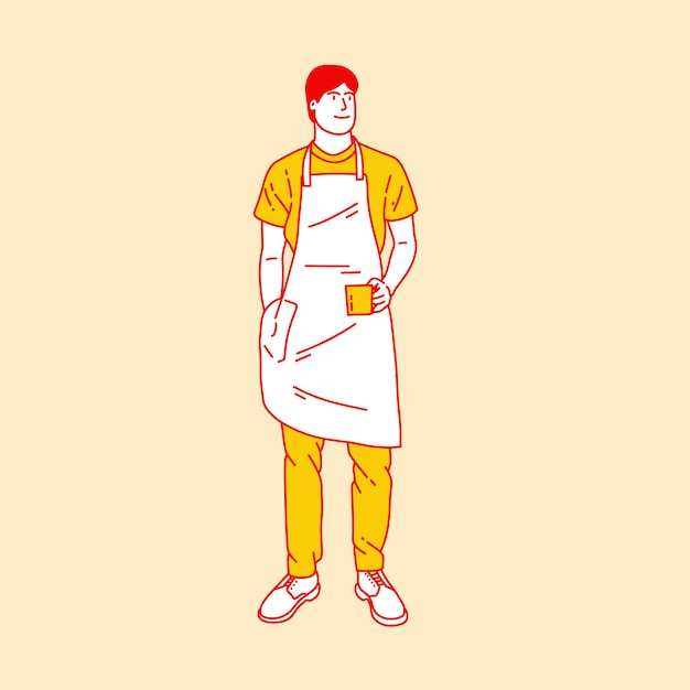 Vector simple cartoon illustration of a coffee shop barista 3