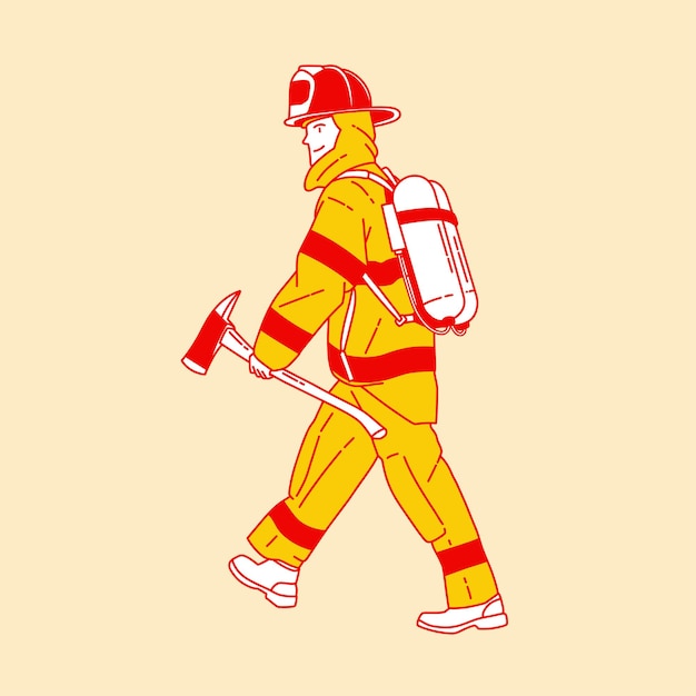 Vector simple cartoon illustration of a firefighter 2