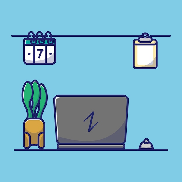 Simple cartoon illustration of laptop and accessories. technology concept. isolated background