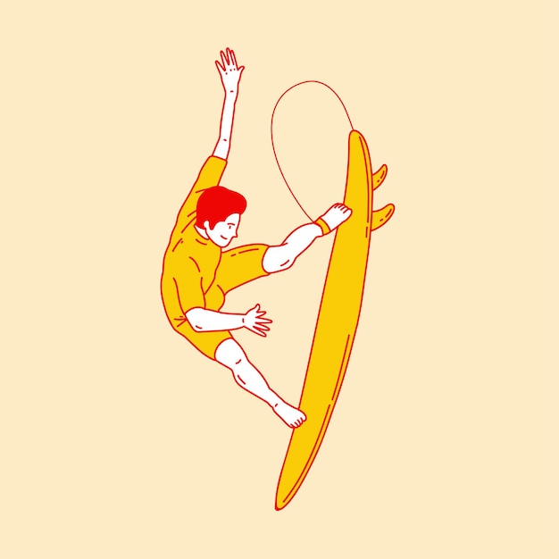 Simple cartoon illustration of surfing sports activities 2