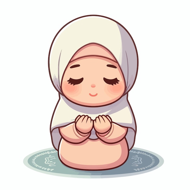 Simple Cartoon of Praying Cute Muslimah