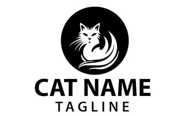 A simple cat logo black and white illustration