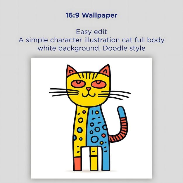 A simple character illustration cat full body white backgroundDoodle style