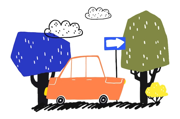 Vettore una semplice illustrazione per bambini con un'auto un poster con un o