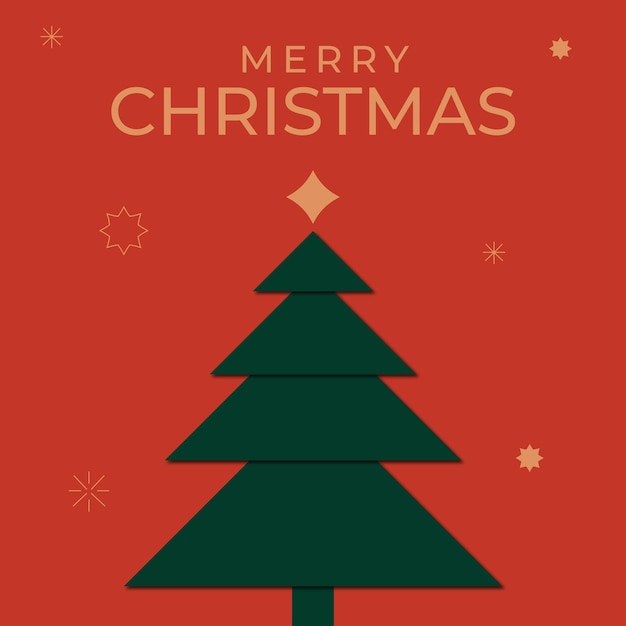 Simple Christmas card with Christmas tree with red background