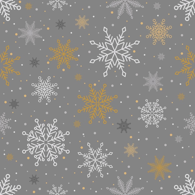 Простой рождественский бесшовный узор Снежинки с различными орнаментами на черном фоне