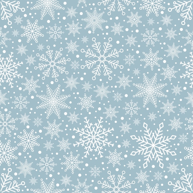 Простой рождественский бесшовный узор снежинки с различными орнаментами на черном фоне
