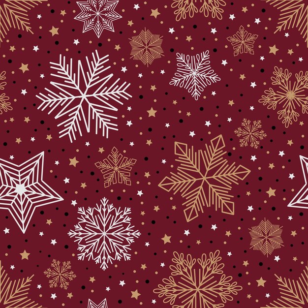 Вектор Простой рождественский бесшовный узор. снежинки с различными орнаментами на белом фоне.