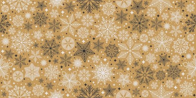 Semplice motivo natalizio senza cuciture fiocchi di neve con diversi ornamenti su sfondo bianco