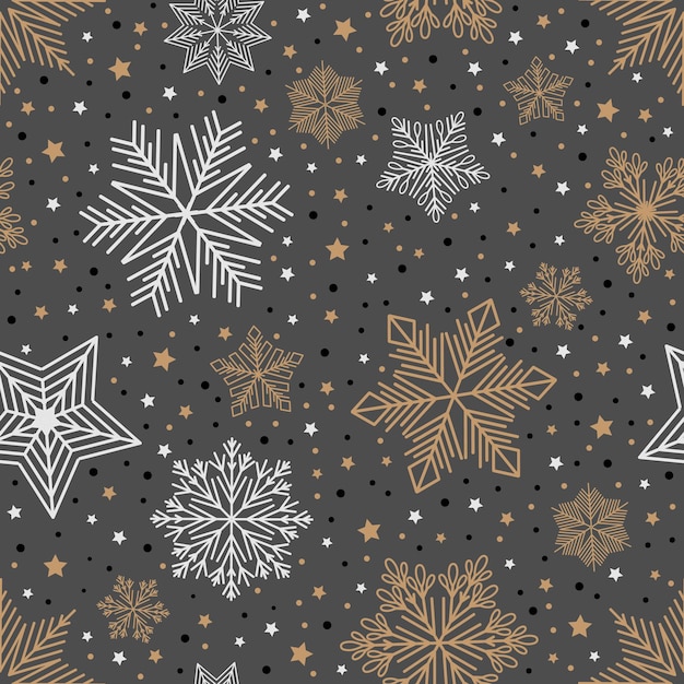 Vector simple christmas seamless pattern snowflakes with different ornaments on white background