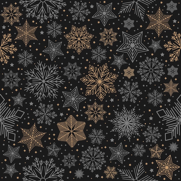 Vector simple christmas seamless pattern snowflakes with different ornaments on white background