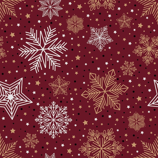 Simple christmas seamless pattern snowflakes with different ornaments on white background