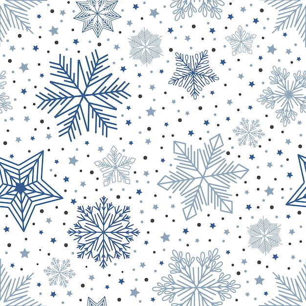 Vector simple christmas seamless pattern snowflakes with different ornaments on white background