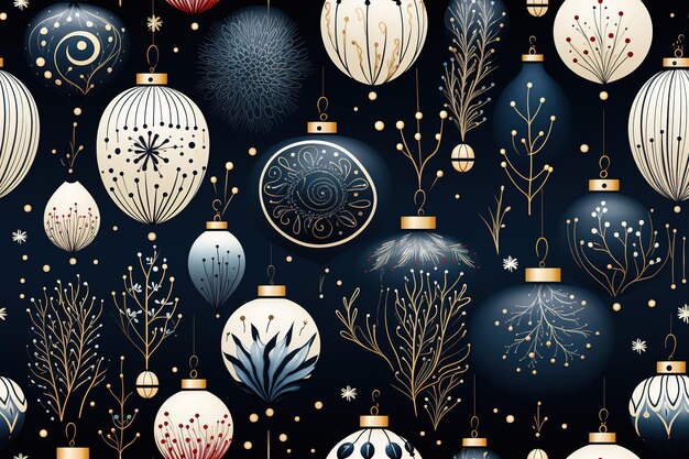 Simple Christmas seamless pattern with geometric motifs Snowflakes and circles with different