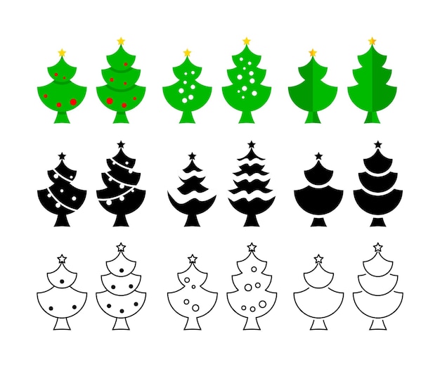 simple christmas tree icon set vector ornament for poster