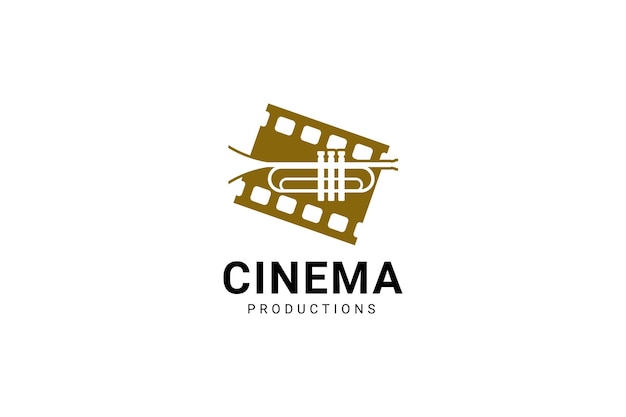 Semplice logo del cinema. con musica jazz. modello di progettazione logo vettoriale piatto