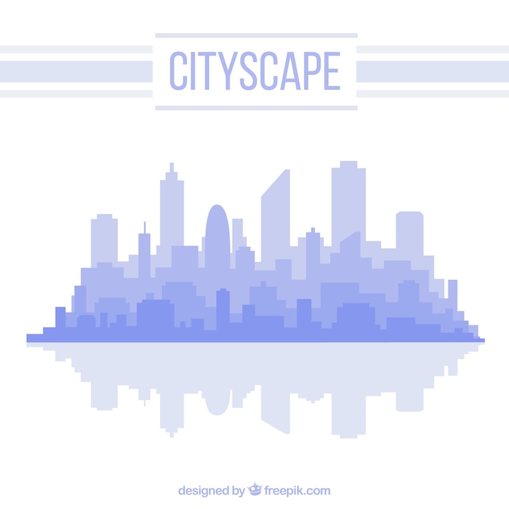 Vector simple cityscape background in blue color