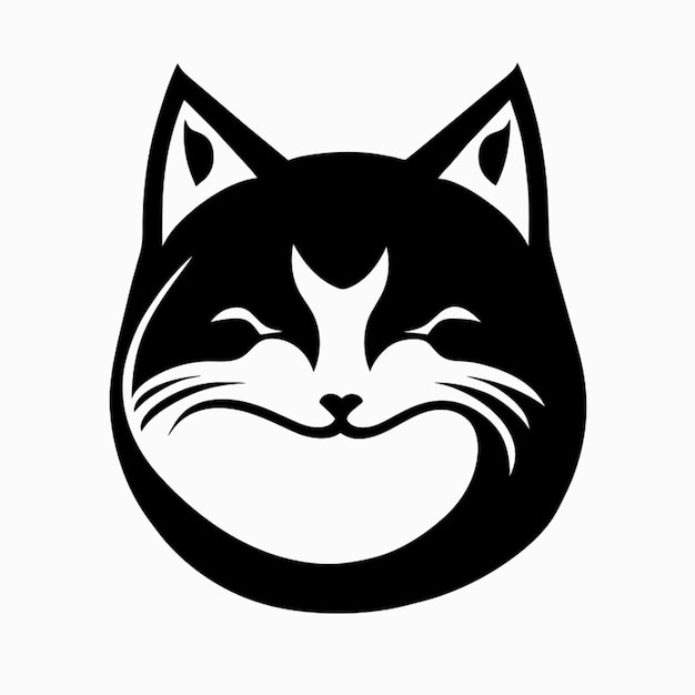 Простой чистый милый кот логотип черно-белая векторная иллюстрация плоская