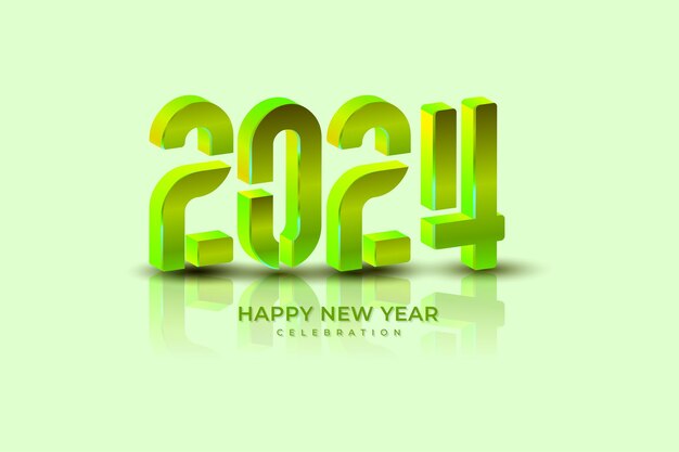 シンプルでクリーンなデザイン 3D 新年あけましておめでとうございます 2024 グリーングラディエント番号