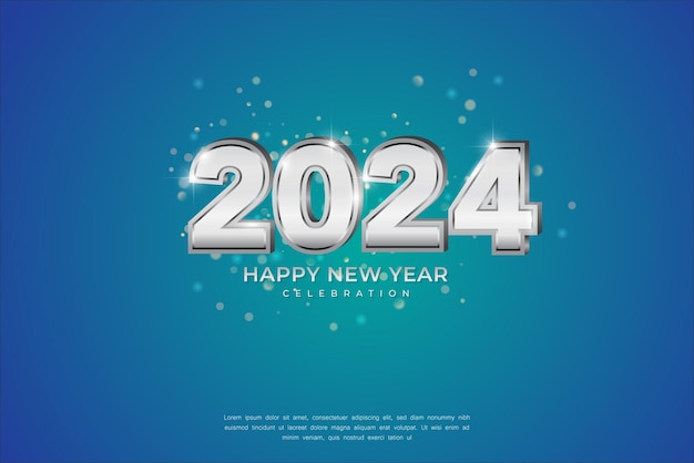 Simple and clean design happy new year 2024 silver numbers