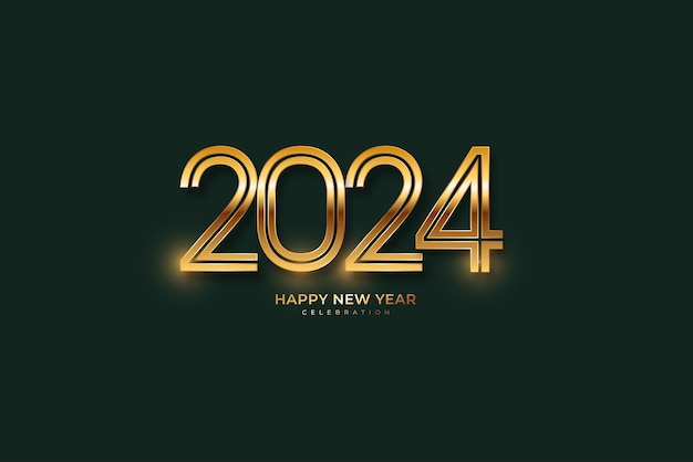 Simple and clean design happy new year 2024 with gold number