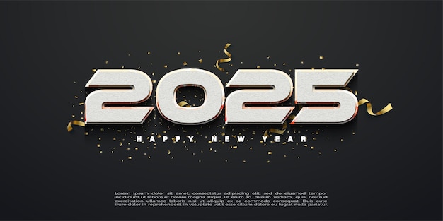 Simple and clean design Happy New Year 2025 with simple numbers and a sprinkling of festive ornaments New Year Celebration 2025