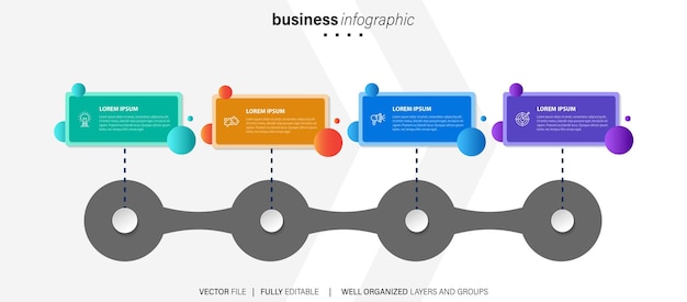 Simple and Clean Presentation Business Infographic Design Template with 4 Bar of Options