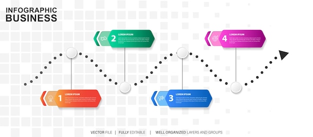Простой и чистый шаблон дизайна бизнес-инфографики для презентаций с 4 панелями опций