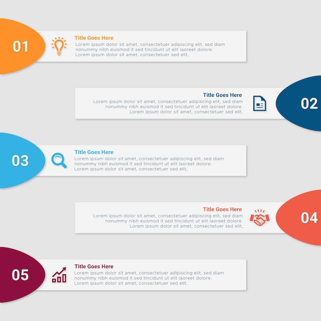 Простой и чистый шаблон дизайна бизнес-инфографики для презентаций с 5 панелями опций