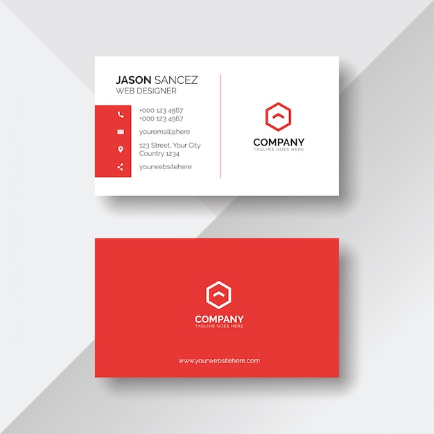 Simple and clean red and white business card template