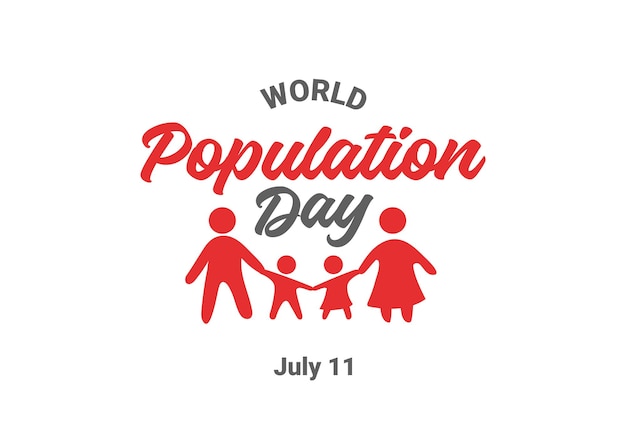 Simple Clean World Population Day Banner With Minimal People Family Logo Icon and Bold Calligraphy Title