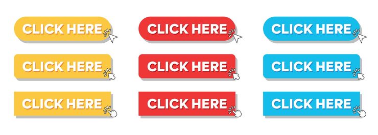 Vector simple click here web button set with hand pointer or arrow pointer modern minimal style vector