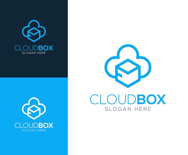 Simple Cloud Box 로고 디자인 벡터 일러스트 영감