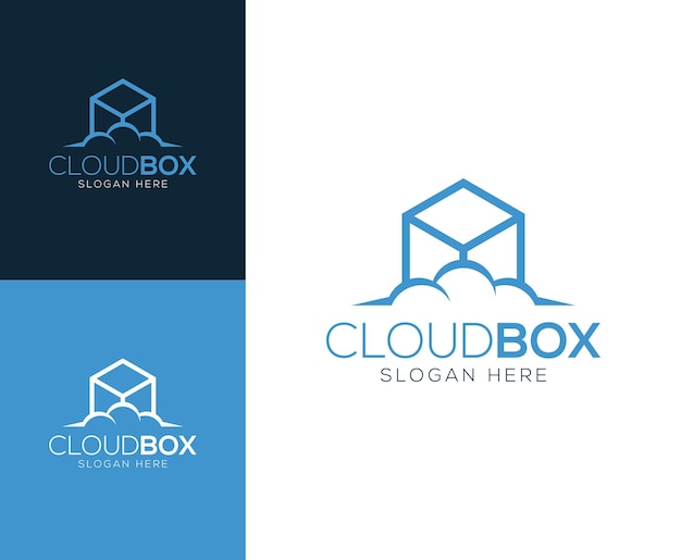 Simple Cloud Box 로고 디자인 벡터 일러스트 영감