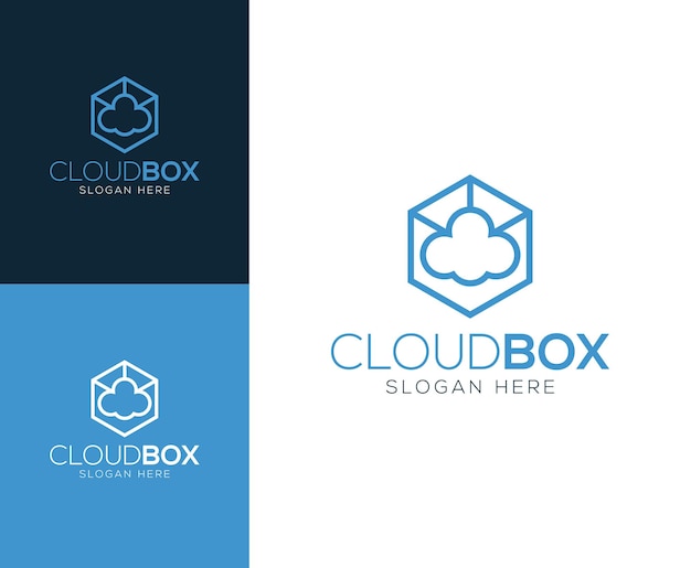Simple Cloud Box 로고 디자인 벡터 일러스트 영감