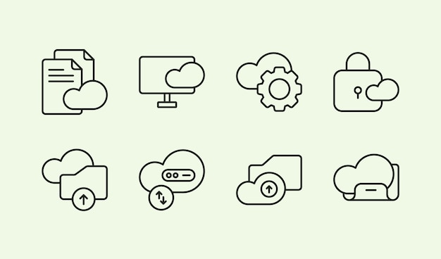 simple cloud file management service presentation line icon illustration set design