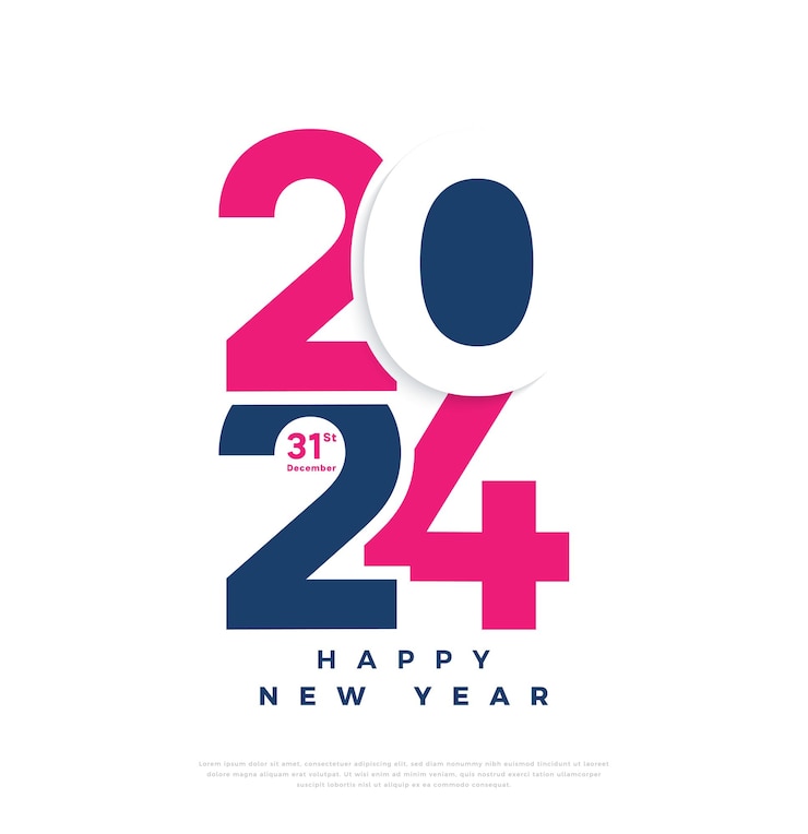 Vector simple color and style concept for 2024 new year celebration numbers vector premium design