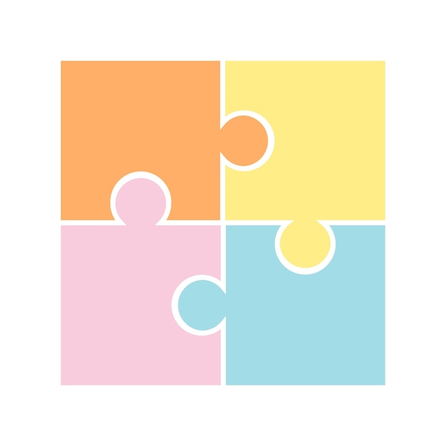 Simple colored element of four puzzles with white stroke Concept of game education or work