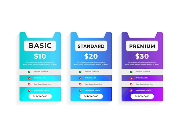 Simple colorful pricing plans template for web