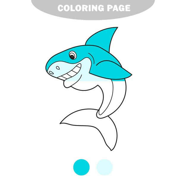 Simple coloring page black and white cartoon vector illustration of shark fish