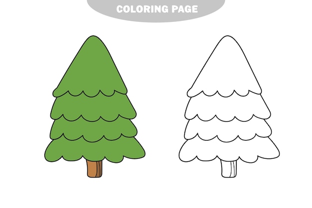 Simple coloring page. Cartoon vector outline illustration fir tree