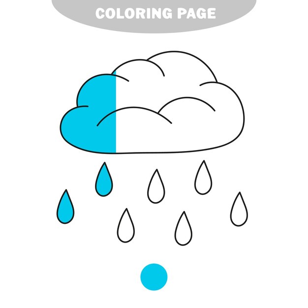 Semplice pagina da colorare simpatica nuvola che piove pagina da colorare in bianco e nero di vettore