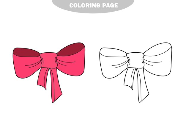 Simple coloring page. hand drawn doodle bow isolated on white background. vector illustration. color and black and white version