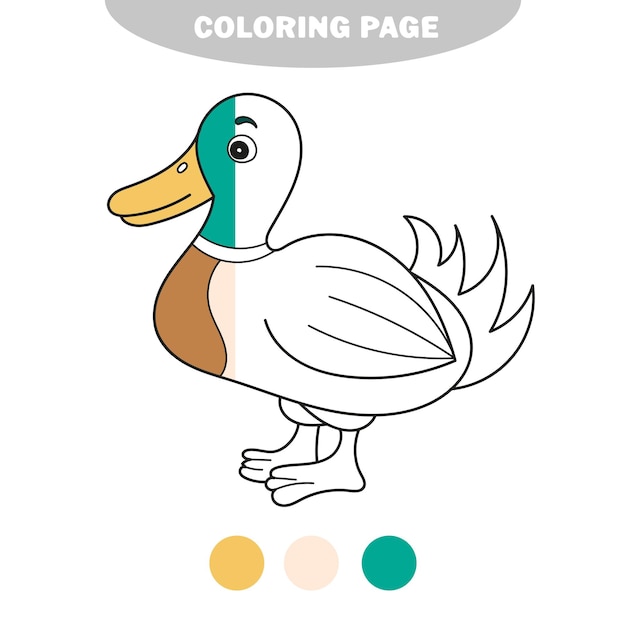Простая раскраска иллюстрация образовательной книжки-раскраски вектор утка
